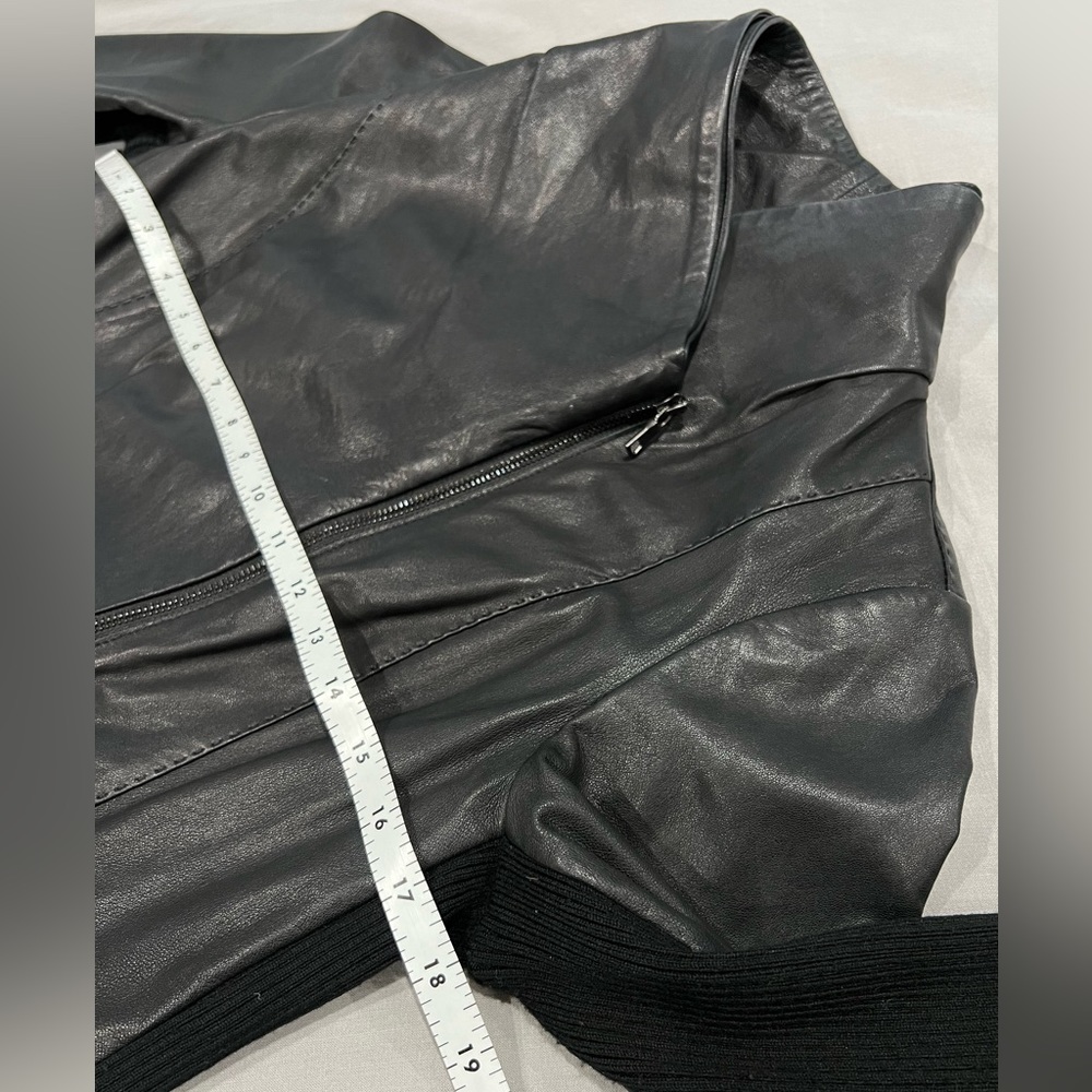 Vince Scuba Leather & Stretch Wool Panel Black Motto Jacket Womens L 8 - Picture 13 of 17